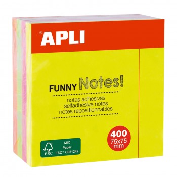 NOTAS ADHESIVAS 75X75 CUBO FUNNY 400 UDS