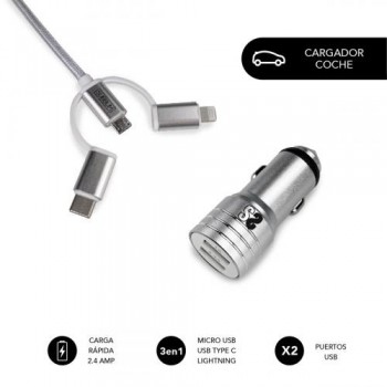 DUAL CAR CHARGER (2,4A) + CABLE 3IN1 WHITE