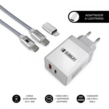 SMART CHARGER PD25W+QC3,0+C TO C/LIGHTNING CABLE BLANCO