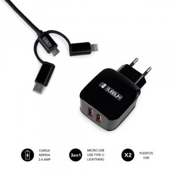 ABS DUAL WALL CHARGER (2,4A) + CABLE 3IN1 BLANCO