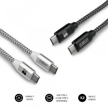 PACK 2 CABLES USB TIPO C - USB TIPO C (3,0A) NEGRO Y PLATA